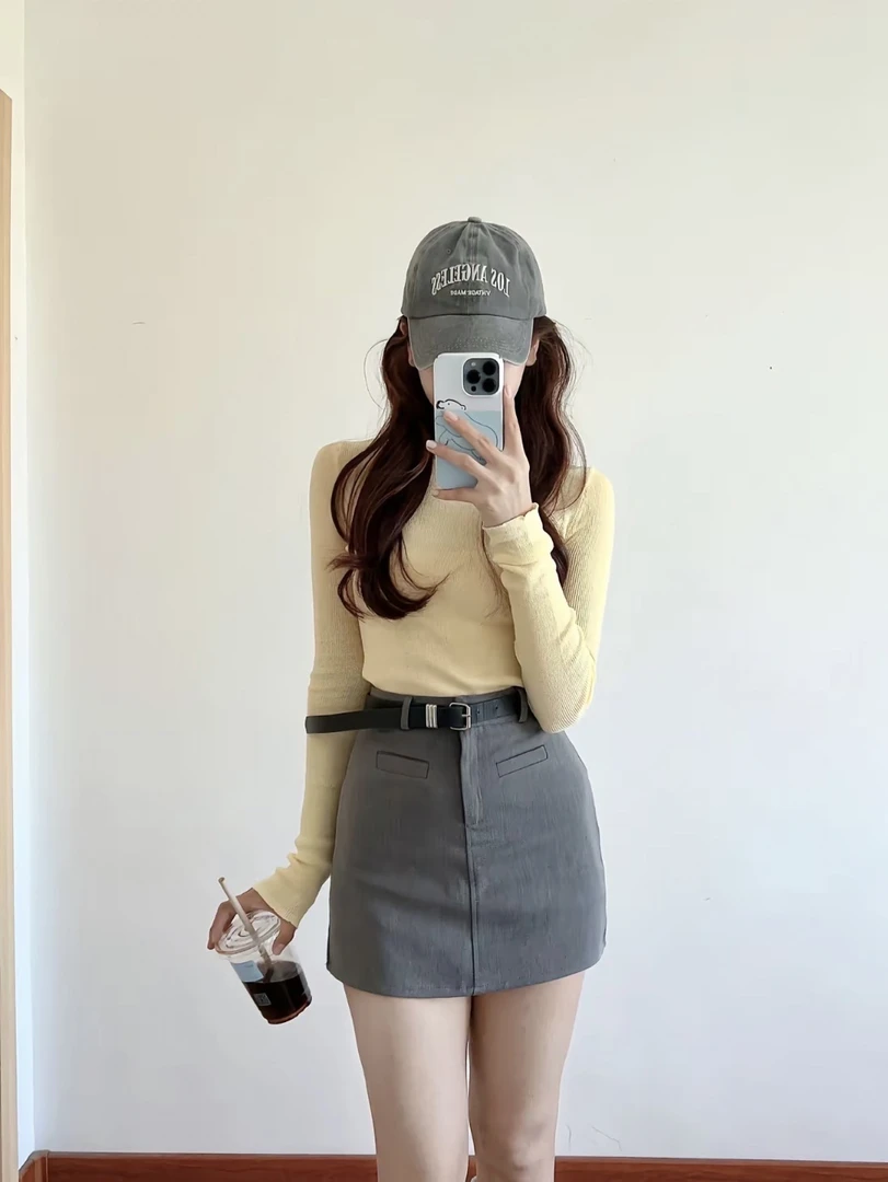 百搭显瘦内搭打底女装A字裙短款短裙半身裙厚款包臀高腰长袖