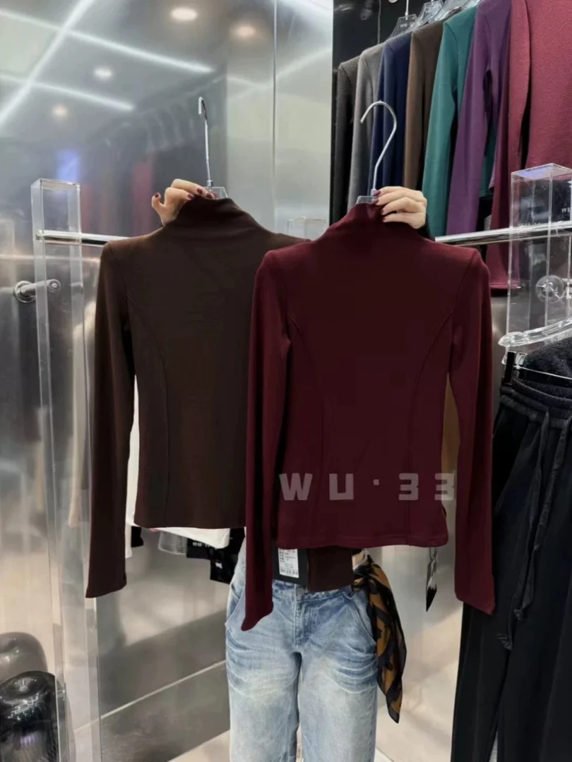 腰线设计感长袖磨毛高领打底