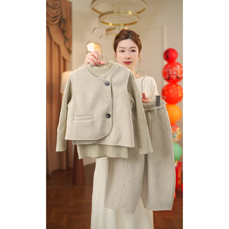 女童冬季时尚款套装2025新款夹棉韩版设计款女孩中大童套装5007