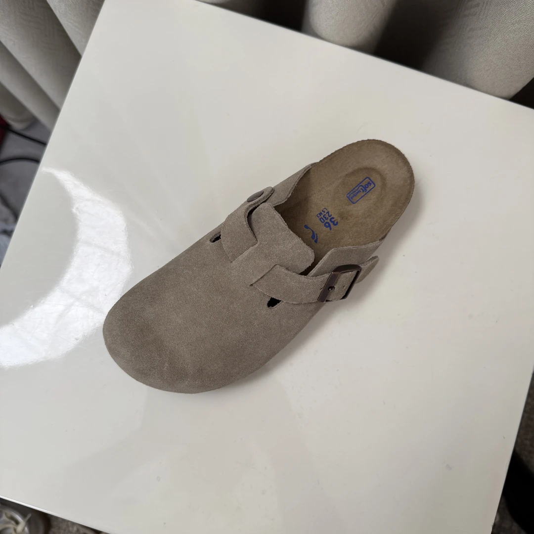 灰色-经典博肯夏季包头拖鞋头层牛皮半包真软木厚底半拖女士拖鞋