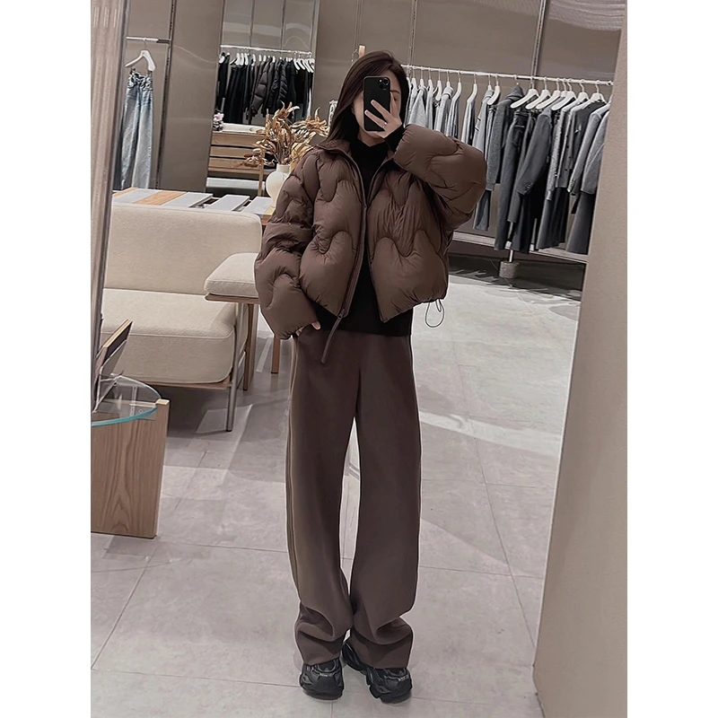咖色波浪羽绒服女2025冬季新款小个子加厚白鸭绒面包服短款90外套