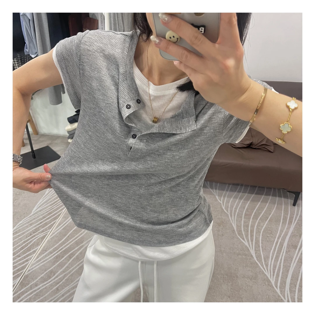 潇潇家【层次感】2025夏新款面膜T恤假两件亲肤透气休闲显瘦修身