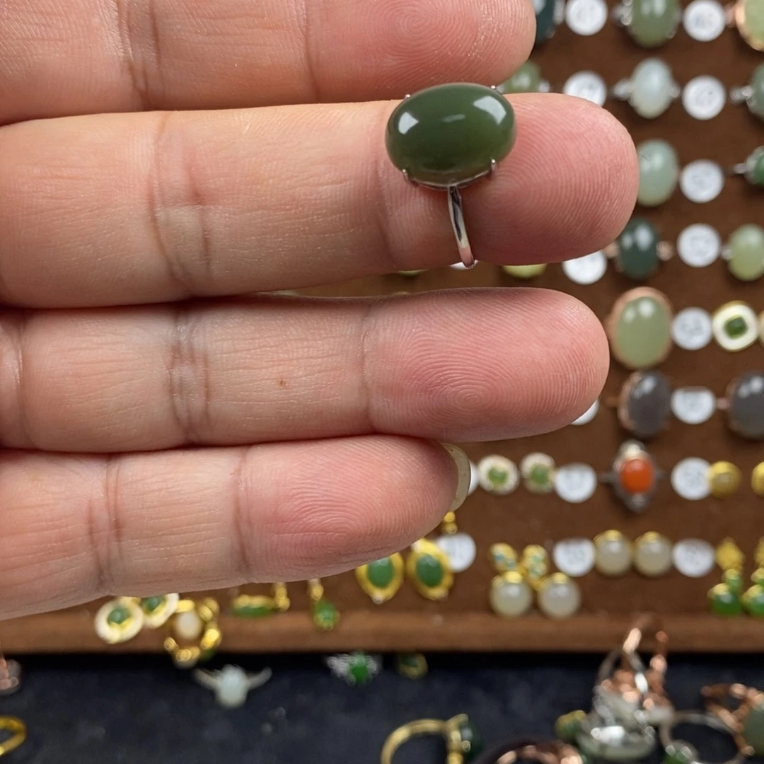 和田玉（青玉）戒指银S925镶嵌