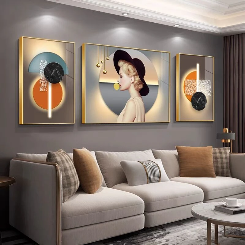 现代简约抽象人物客厅装饰画北欧轻奢沙发背景三联画晶瓷镶钻挂画