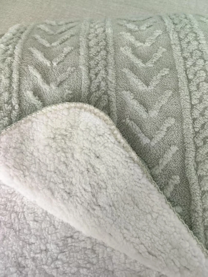 绿色法式浪漫复古提花奶绒羊羔绒复合毯舒适保暖卧室客厅毯子毛毯