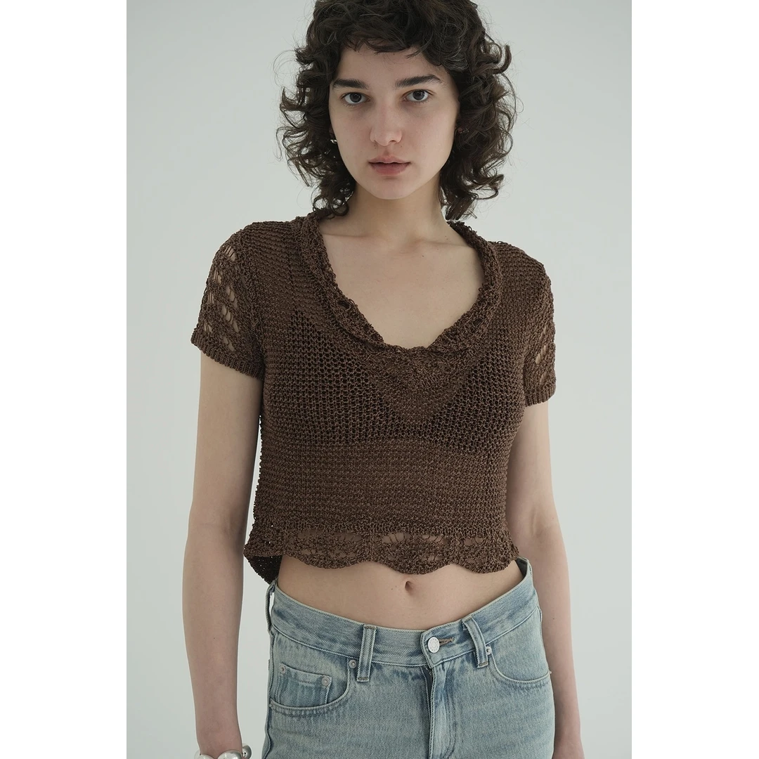 【DD外贸】夏季新款 松本 重工编织针织衫时尚镂空设计短款上衣