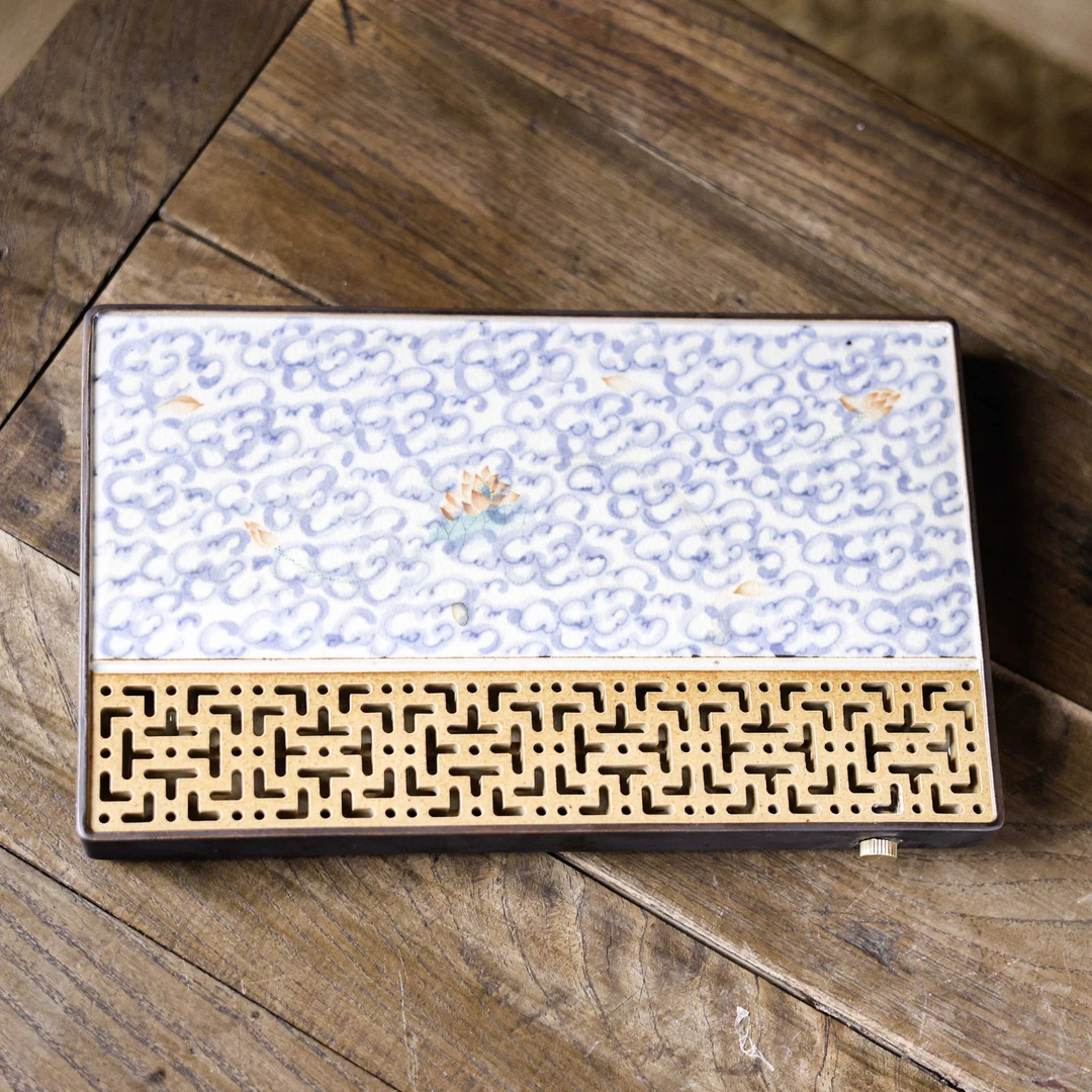 【静姐小院】祥云莲花镂空-茶盘(长24.5CM,宽15CM)（朴盘0013）