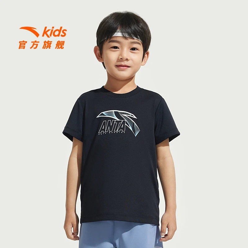 安踏儿童男童针织短袖衫2025年夏新款透气亲肤青少年运动耐脏短袖