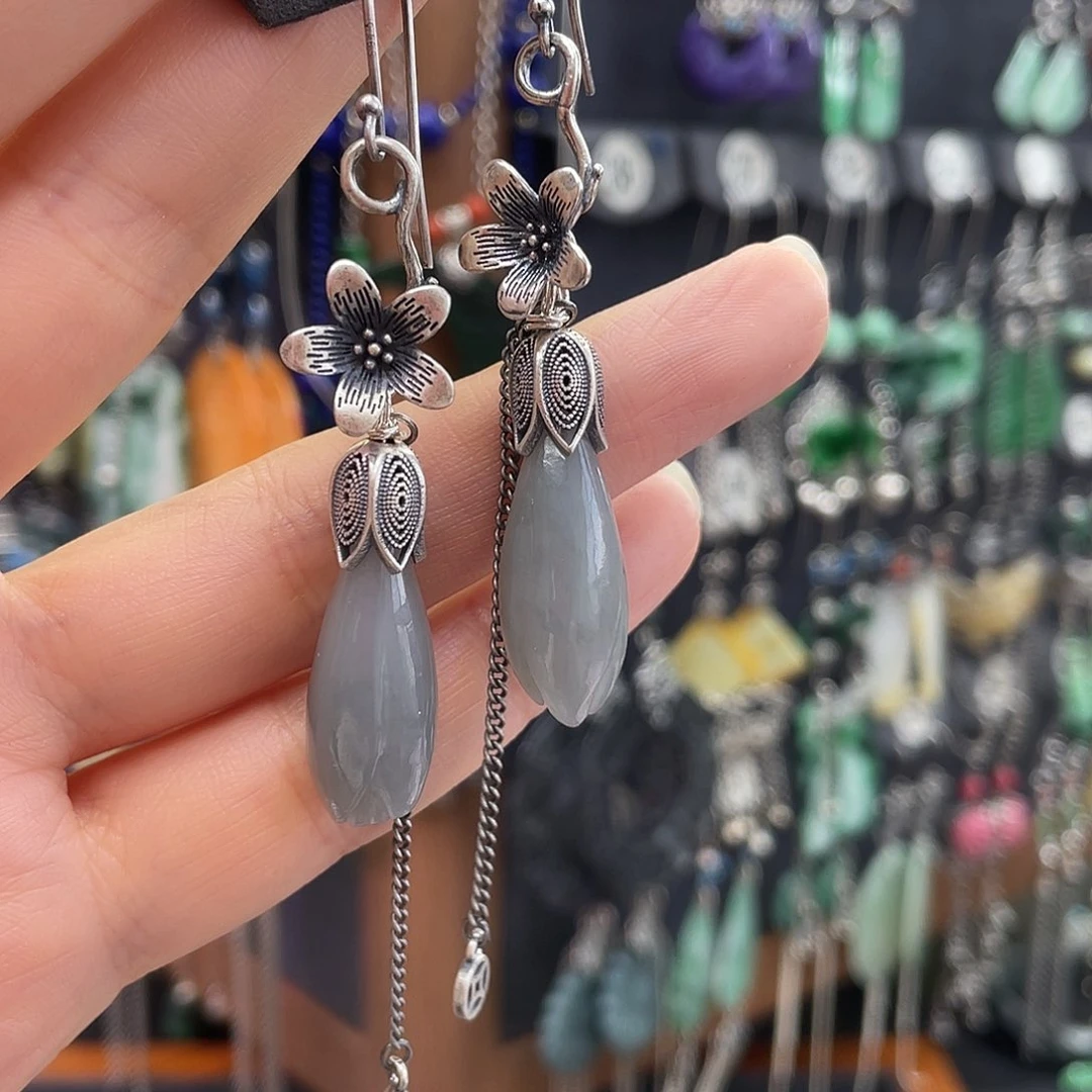 和田玉银S925镶嵌耳饰梅**妹238yhjghh