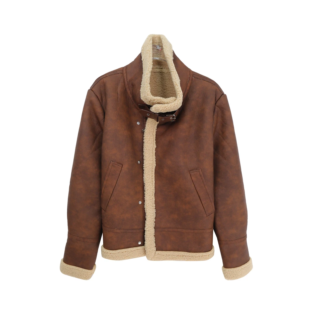 立领拼接机车服潮流洋气保暖外套K24422