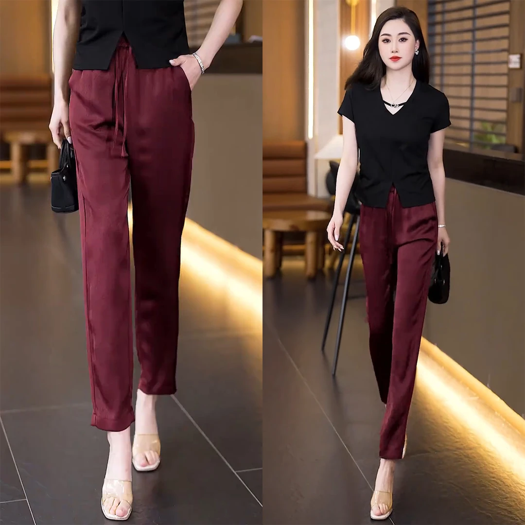 冰丝铜氨丝裤子女小个子夏季2025新款宽松垂感九分直筒休闲哈伦裤