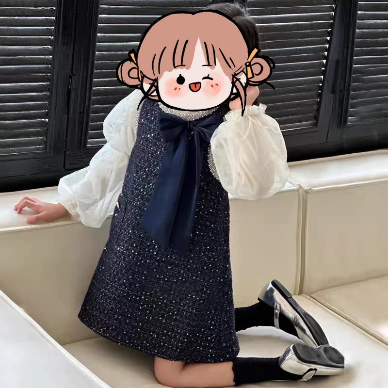 女童小香风2025新款春装富家千金感连衣裙高级感重工亮片裙子