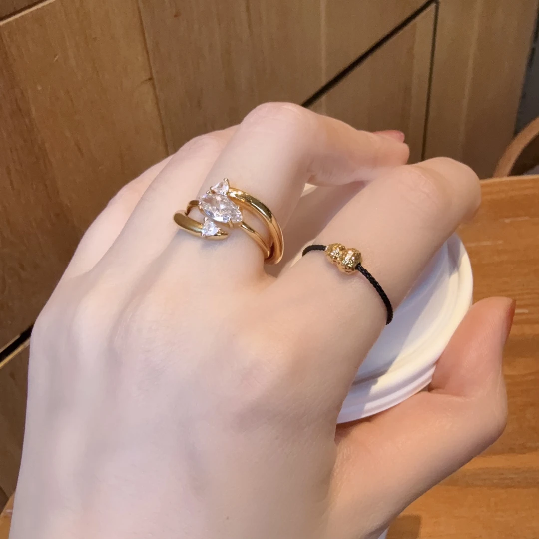 18K金【锤纹葫芦】黑绳戒
