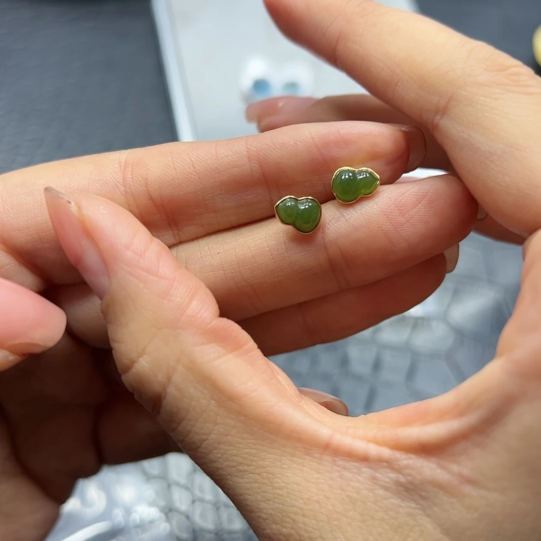 银S925镶嵌手链烟晶碧玉葫芦耳钉