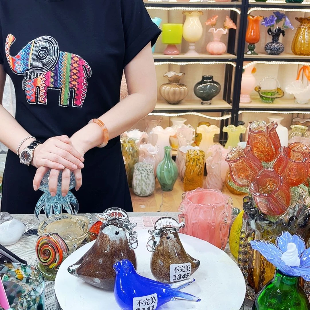 花***奴琉璃2鸡1燕子家悦花瓶摆件2个不完美