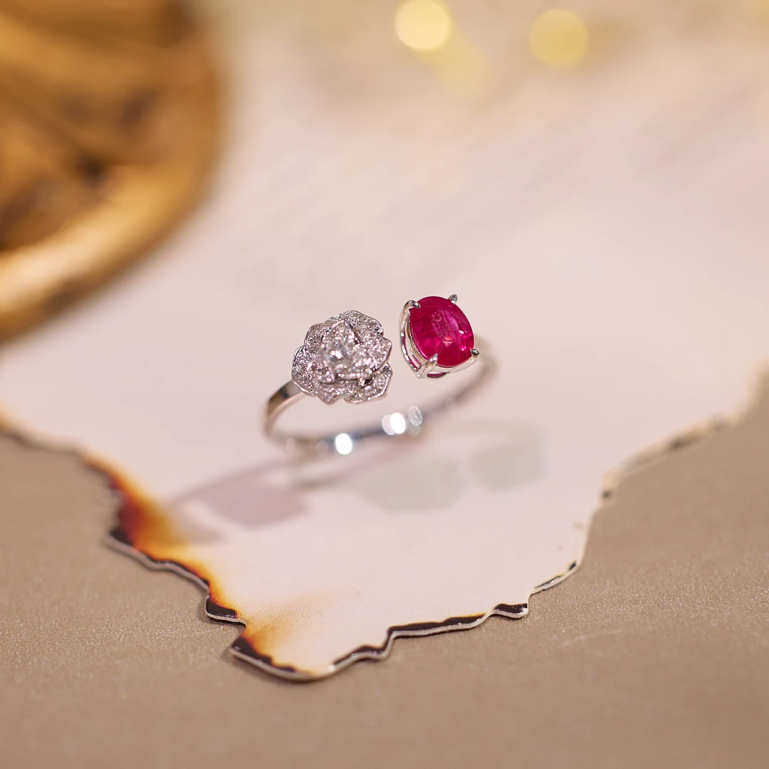 【歪歪】山茶花*红宝石戒指*18K金镶嵌（多样性发一）XB-S4367