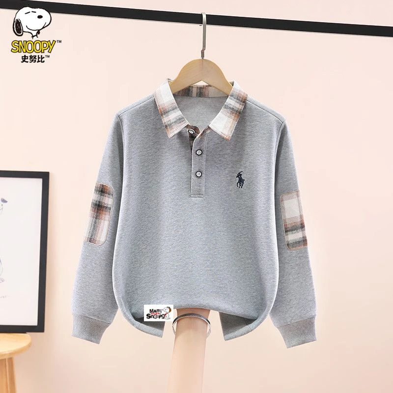 史努比男童卫衣春秋新款儿童洋气翻领POLO中大童男孩长袖上衣打底