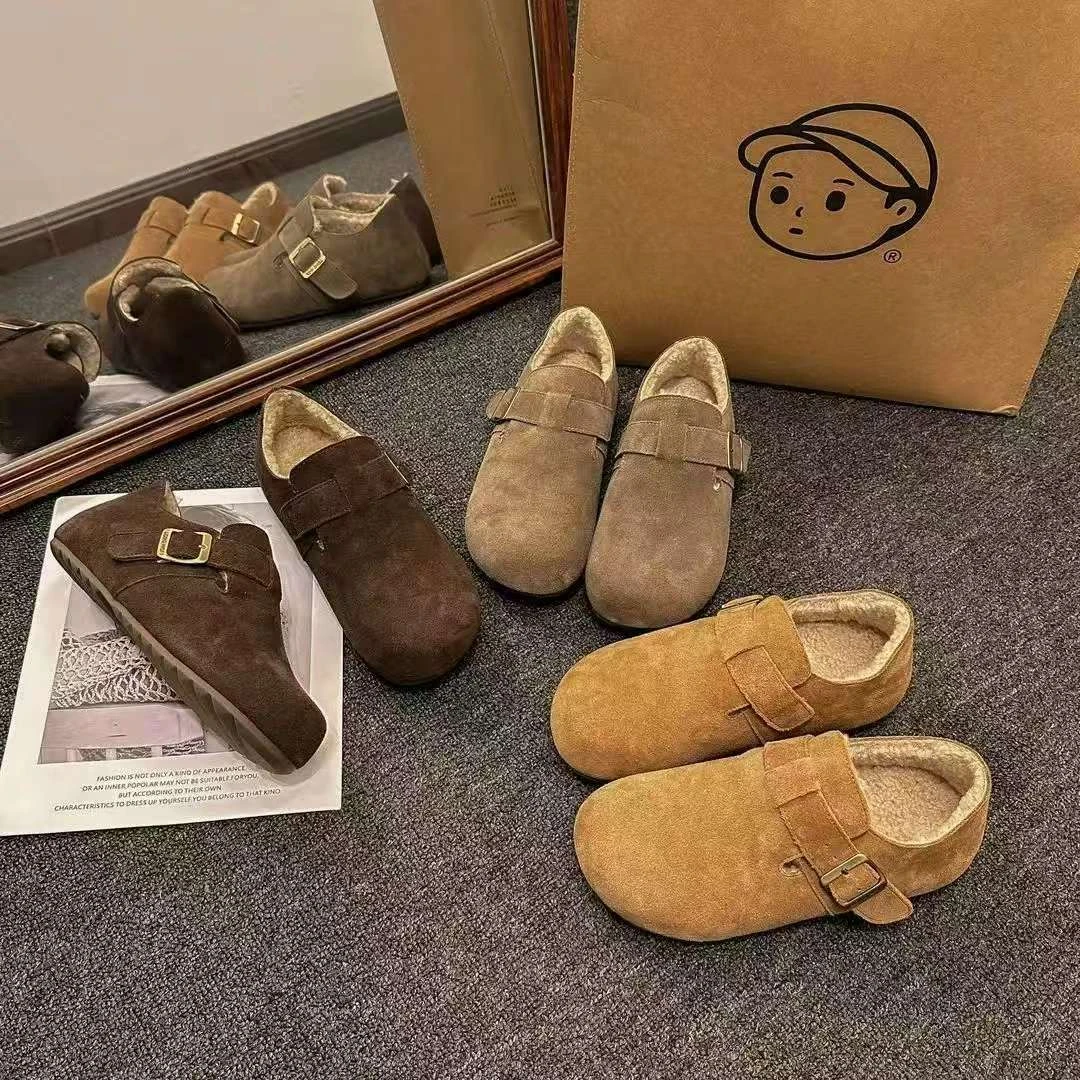 【隐形增高】加绒勃肯鞋女2025新款冬季保暖穆勒鞋孕妇软底防滑二棉