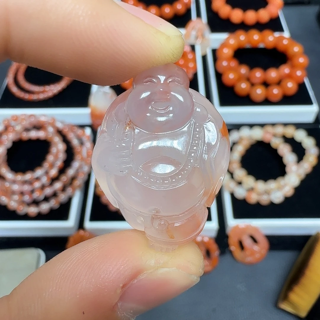 南红玛瑙未镶嵌川料瓦西冰飘笑面佛吊坠13.6g