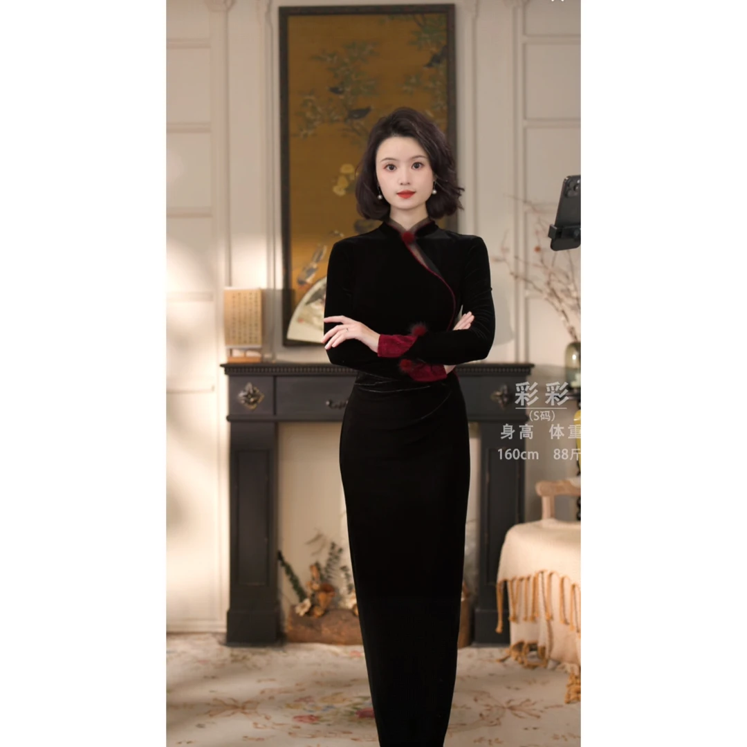 彩彩家【旷野时刻】气质款冬款日常高端修身长款显瘦复古改良旗袍