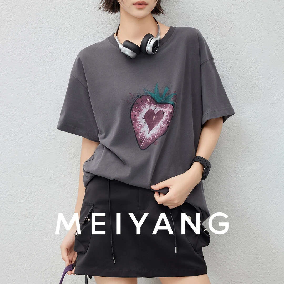 美洋MEIYANG 摇滚草莓T【商场同款】平纹精梳棉圆领短袖印花-周三