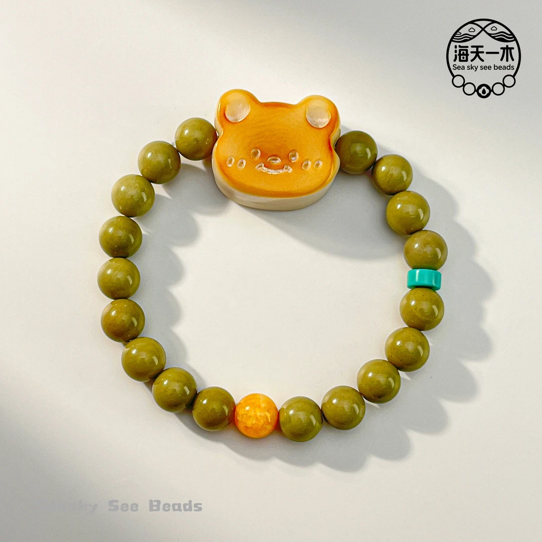 阿拉善石圆珠牛油果绿酣适熊手串8mmFYD-A205