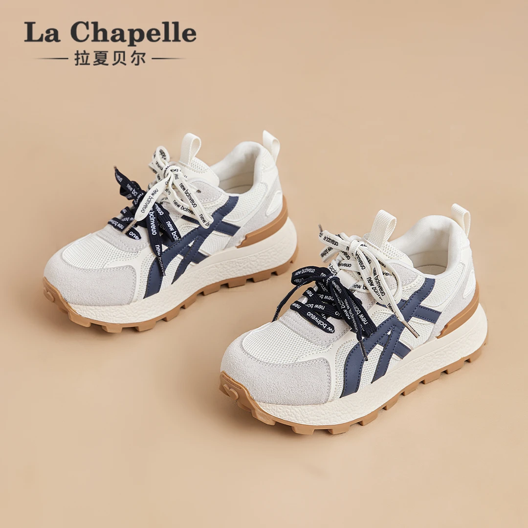 拉夏贝尔厚底时尚小白鞋2025秋季新品女鞋双系带小众百搭休闲板鞋