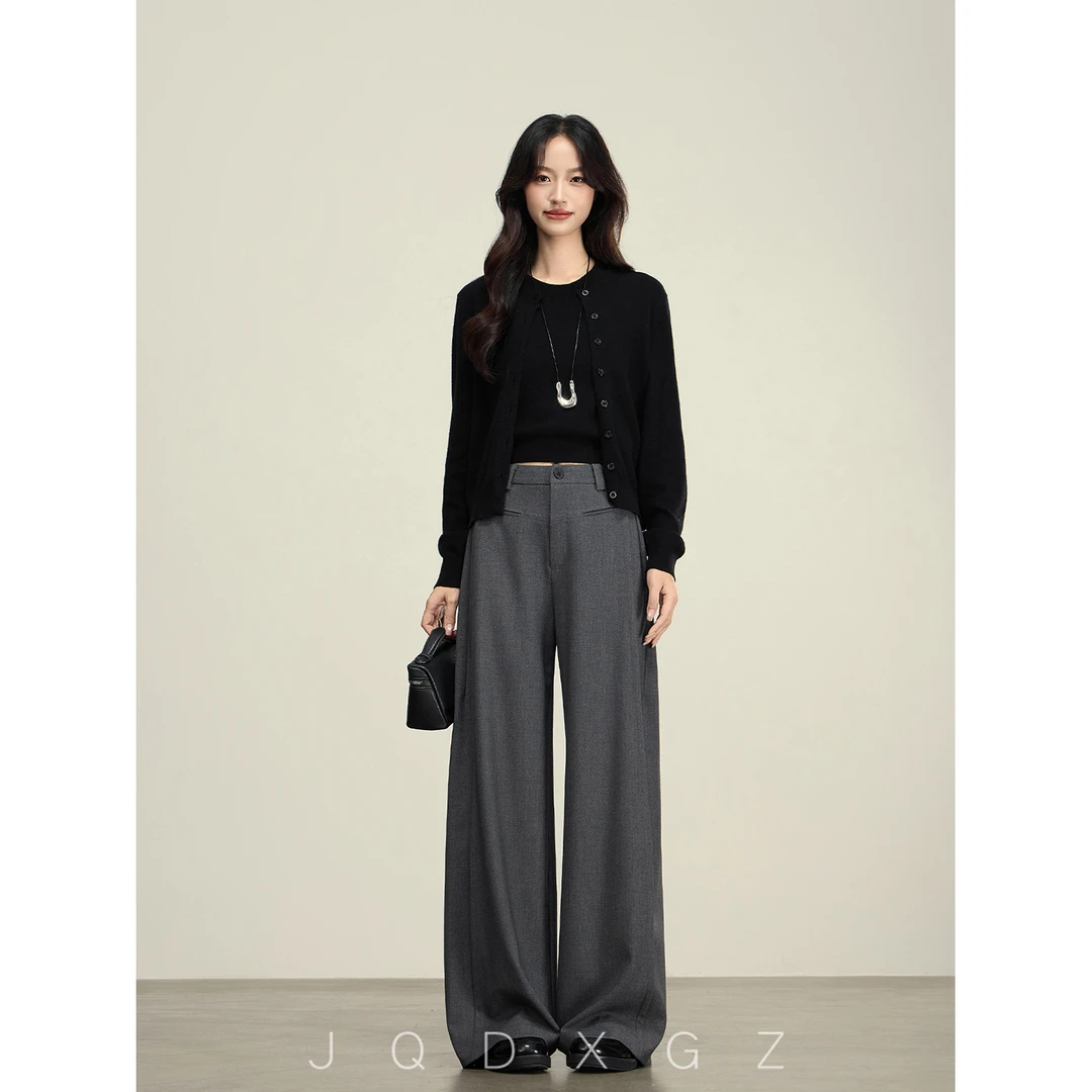 羊毛西装裤高级感灰色裤子女秋季宽松显瘦阔腿休闲裤25QK4306