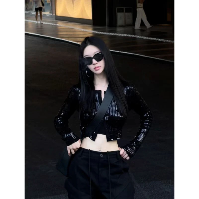 lele 秋季新品 亮片开衫上衣潮流时装短外套 24040166KS