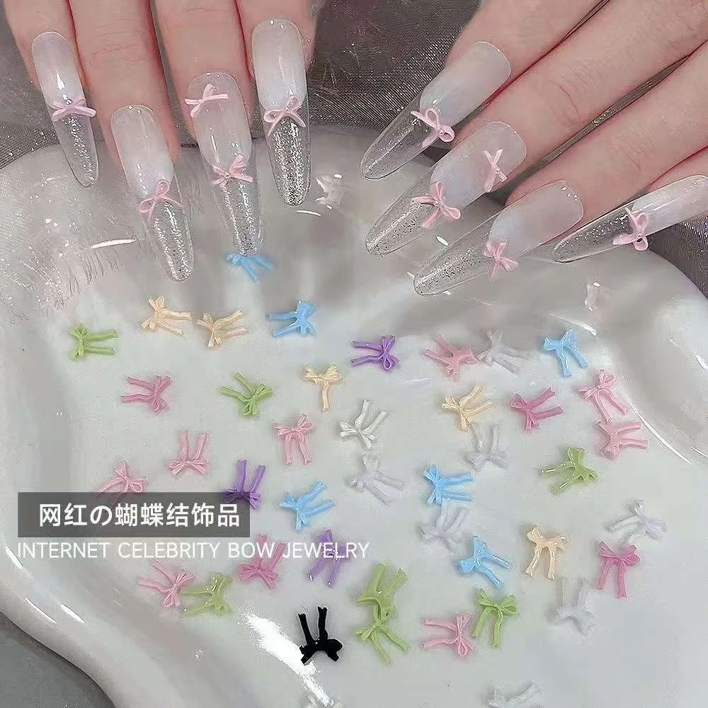 ins风飘带蝴蝶结美甲立体领结饰品混装彩色多巴胺指甲装饰