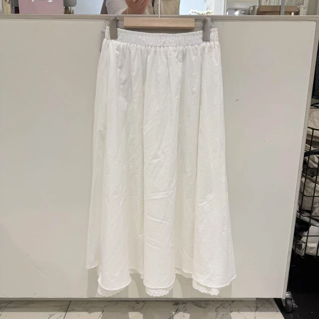 6801白色松紧腰半身裙