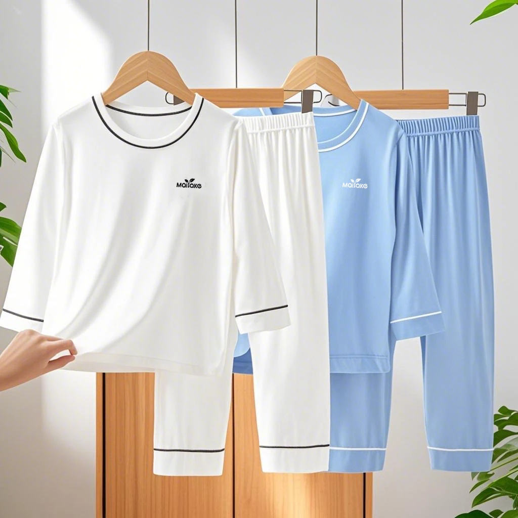 麦芽可儿童高档男女童女孩夏天空调睡衣长袖睡衣夏季薄款空调男孩