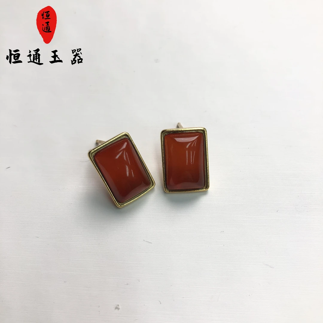 琥珀血珀耳饰耳钉钉一对规格约10*14mm 1-89