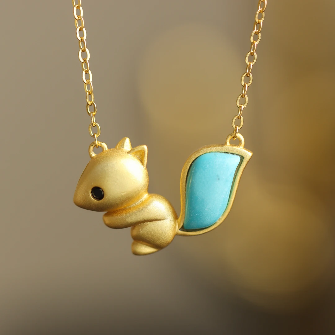 吊坠925银 S925银镀金睡美人松鼠可爱精致款送礼女款项链