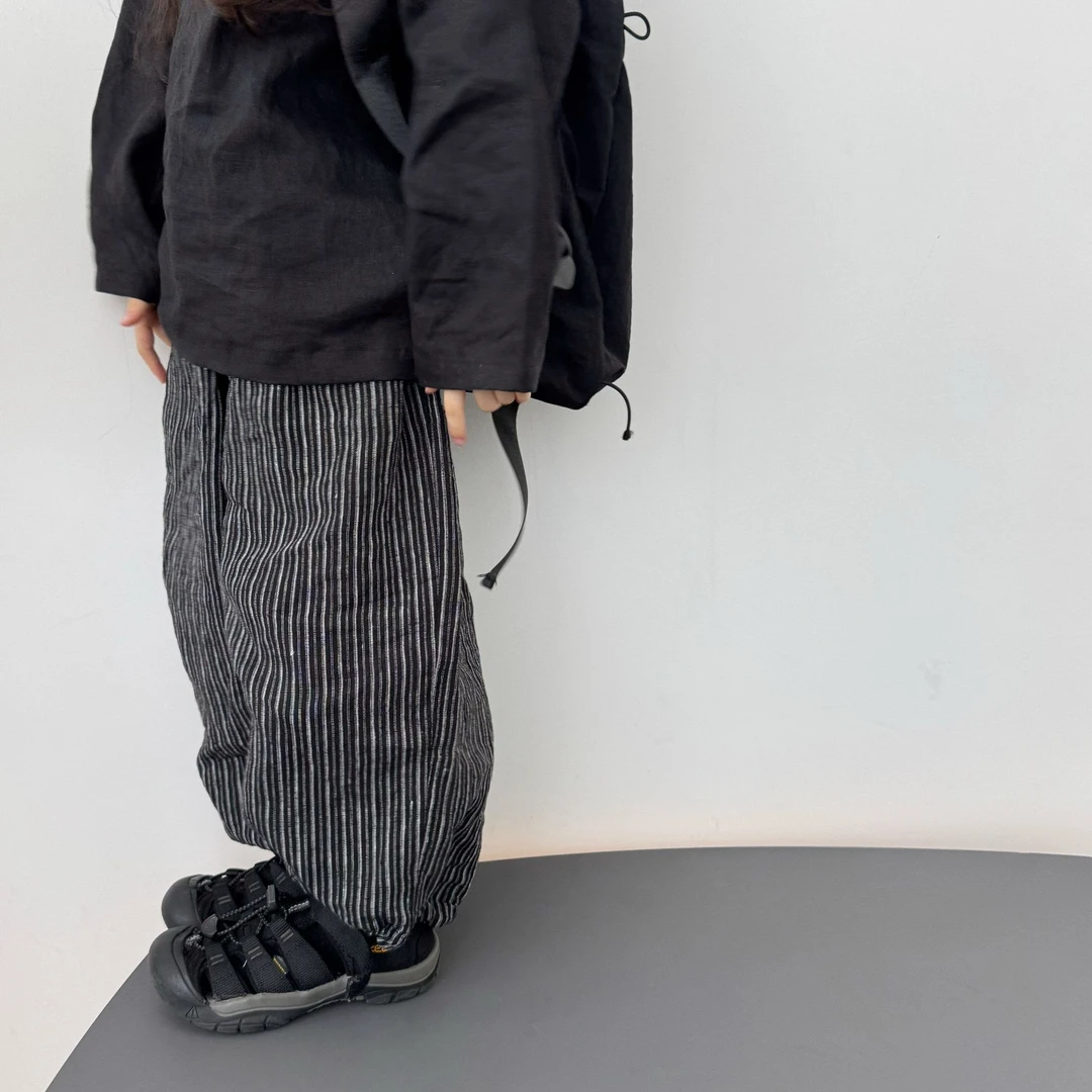 miniwhy亲子童装 | 亲肤全亚麻竖条纹直筒裤 可收口为运动裤"25秋