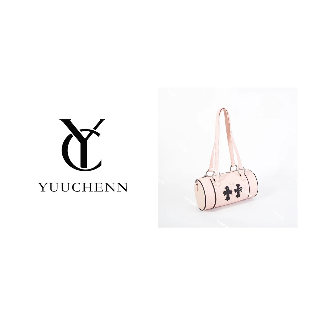 YUUCHENN/【笔筒包】25cm进口皮 粉配黑 手拎单肩包 HH6277