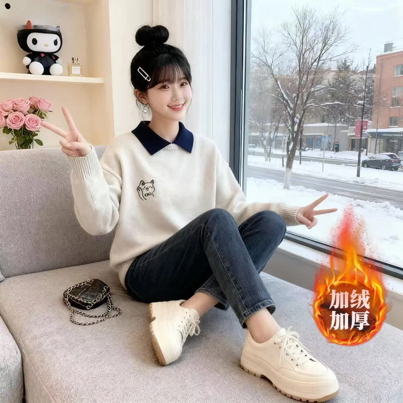 12岁女大童毛衣秋冬加绒洋气韩版13中大童女孩15初中生内搭针织衫