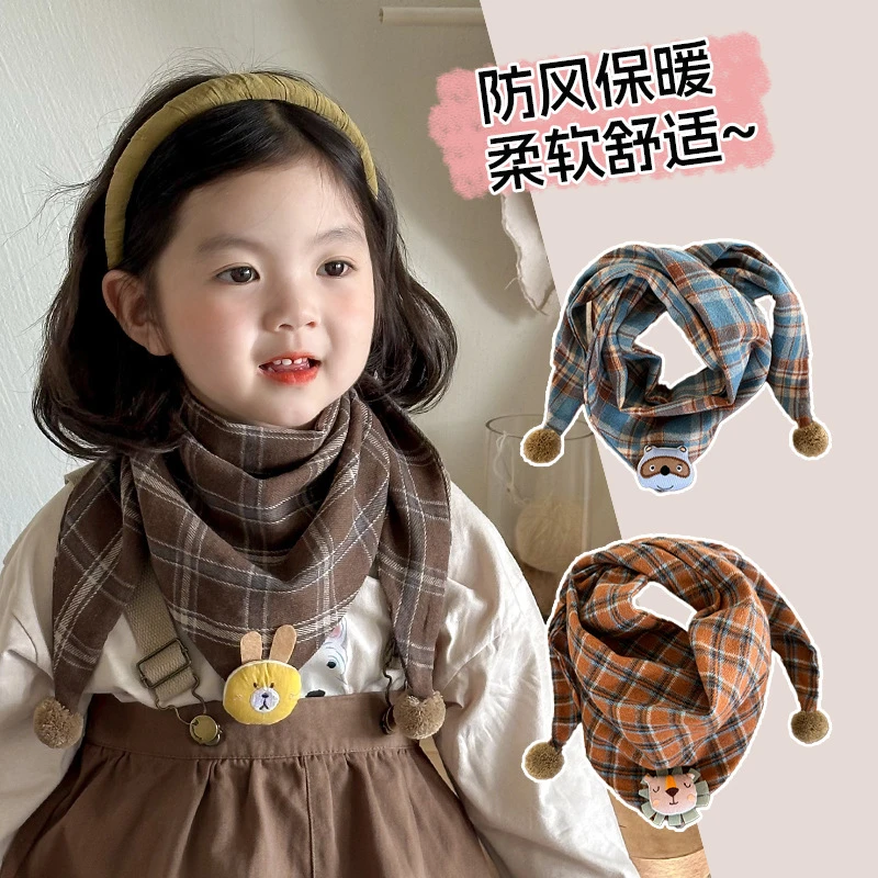 涤纶100%儿童围巾女宝宝新款围脖ins韩版秋冬季男女童时尚格子加