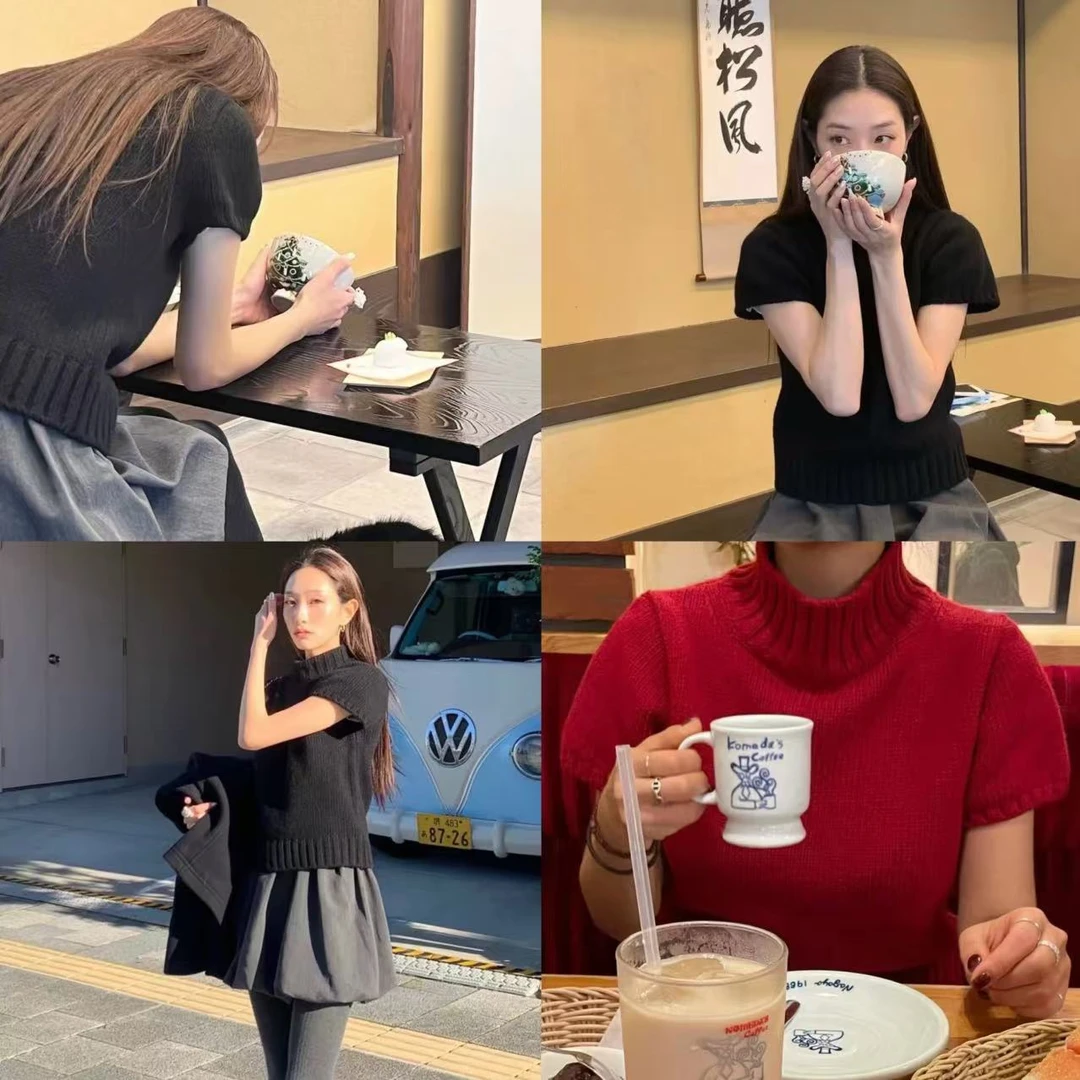 白月光的存在~韩标高领短袖毛衣