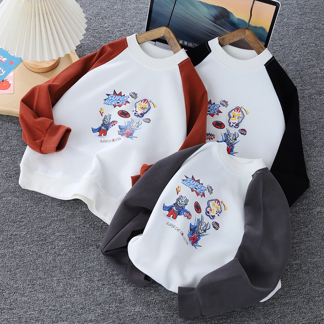 奥特曼亮灯新款卫衣春秋款男童上衣休闲运动洋气圆领套头卫衣