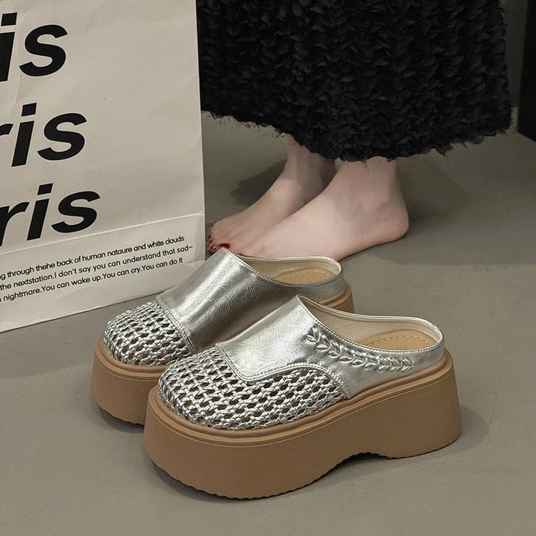 法式厚底增高包头半拖鞋女2025夏季超火外穿高级感懒人一脚蹬拖鞋