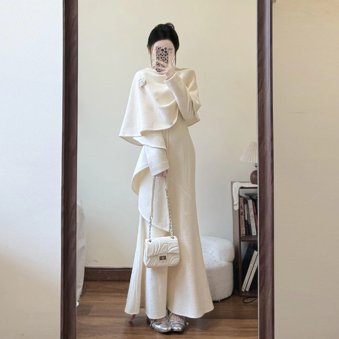 御姐风高级气质斗篷毛衣女秋季套装针织连衣裙包臀鱼尾长裙两件套