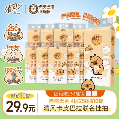 清风挂抽10提卡皮巴拉纸巾整箱悬挂式抽纸4层加厚250抽家用