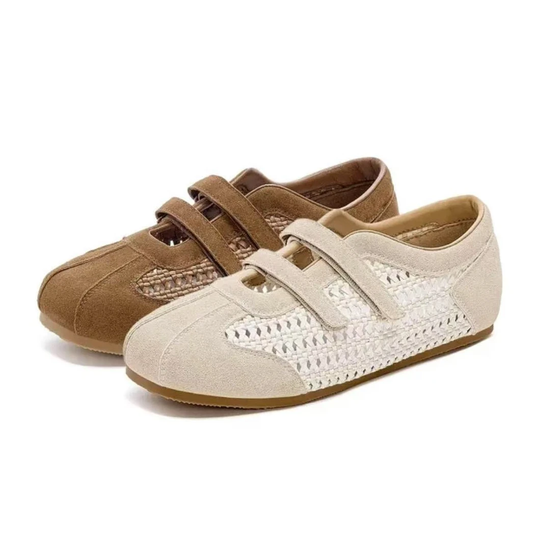 镂空魔术贴步鞋夏季时尚休闲透气软底舒适编织德训鞋