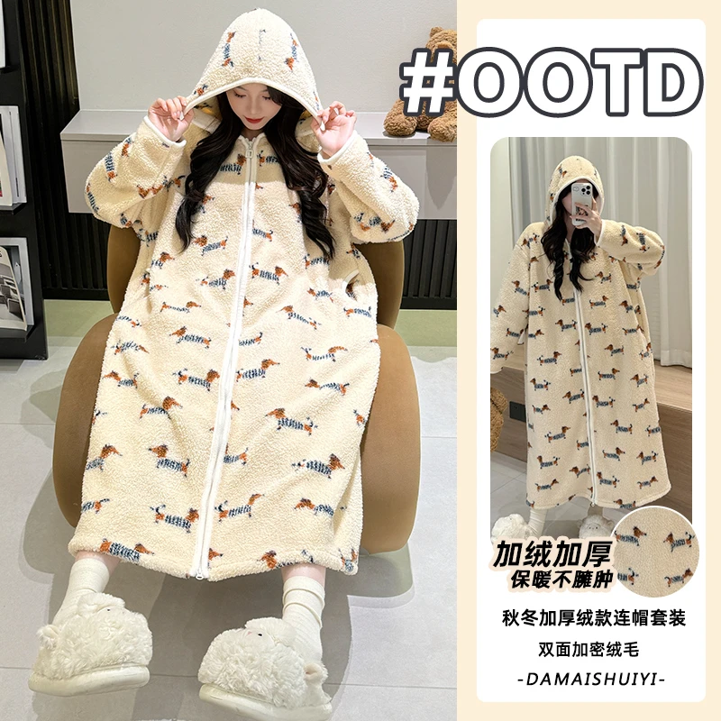 2025冬季加绒加厚保暖家居服休闲套装甜美可爱风珊瑚绒睡衣女