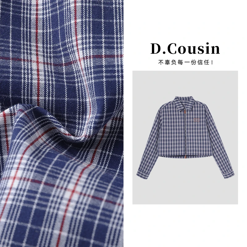 D.cousin  【百搭撞色格纹外套】秋季新款百搭显瘦休闲短外套  7437