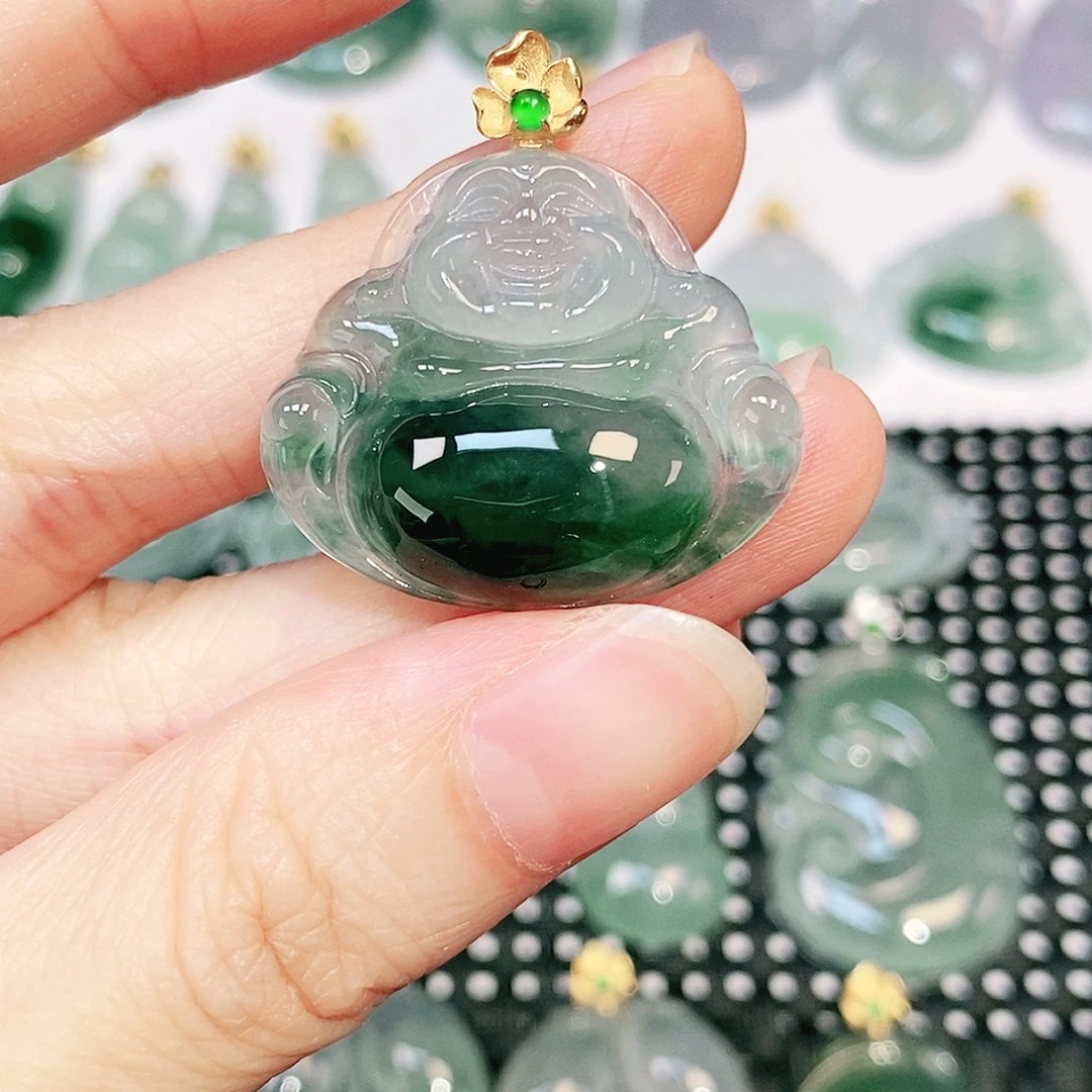 吊坠(不含链)18K金镶嵌翡翠