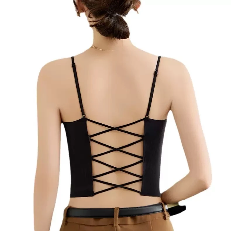 婉君W【细肩带交叉美背】性感露背带胸垫一体打底内搭LWJ25A1T980