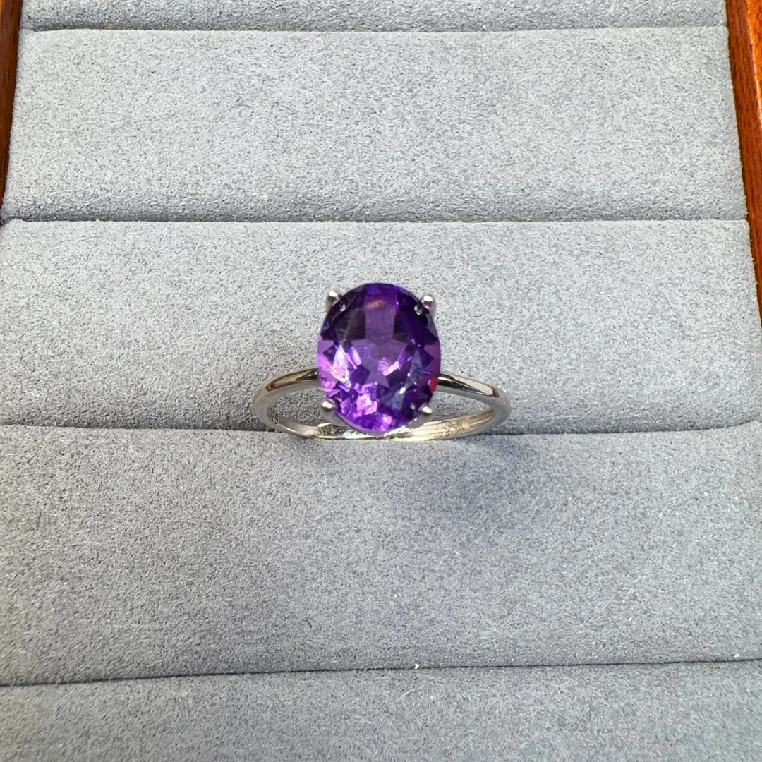 紫水晶戒指S925银镶嵌活口简单轻奢