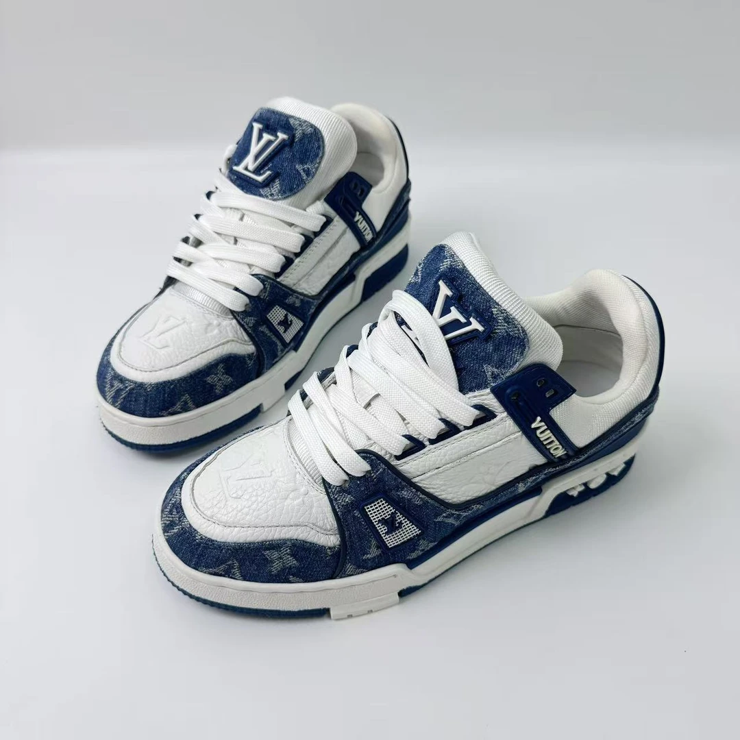 99新 LouisVuitton/路易威登 37码/蓝牛仔女士trainer板鞋1850